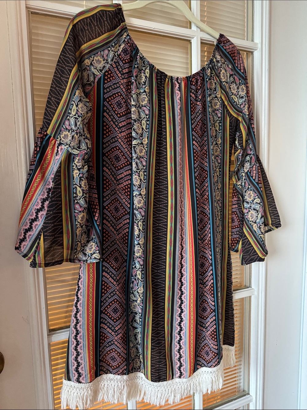 Boho Stripe Fringe Hem Women's Dress in Multicolor